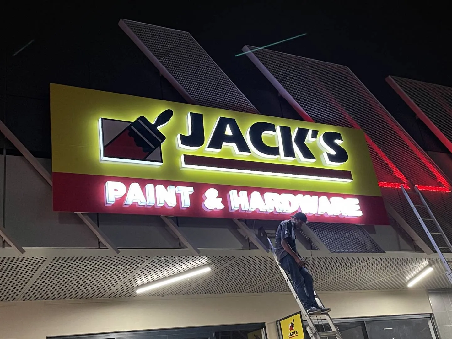 Exterior lightbox — Jack's Paint — signage and branding by Stiek Industries