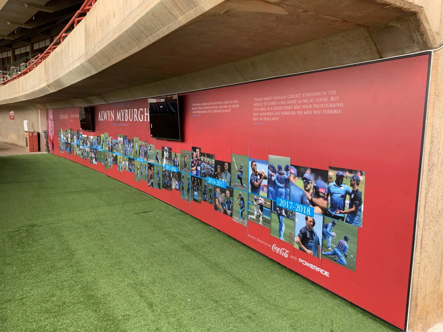 Cricket timeline install — SuperSport Park — signage and branding by Stiek Industries